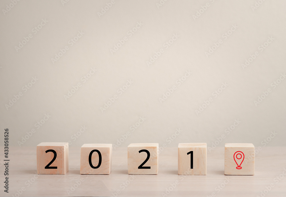 2021 new year background concept,Wooden blocks with letters 2021,copy space.