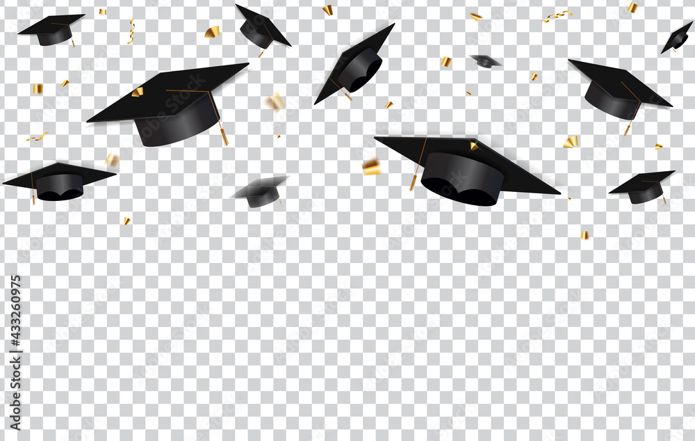 Education Concept Background. Graduation caps and confetti. vector illustration