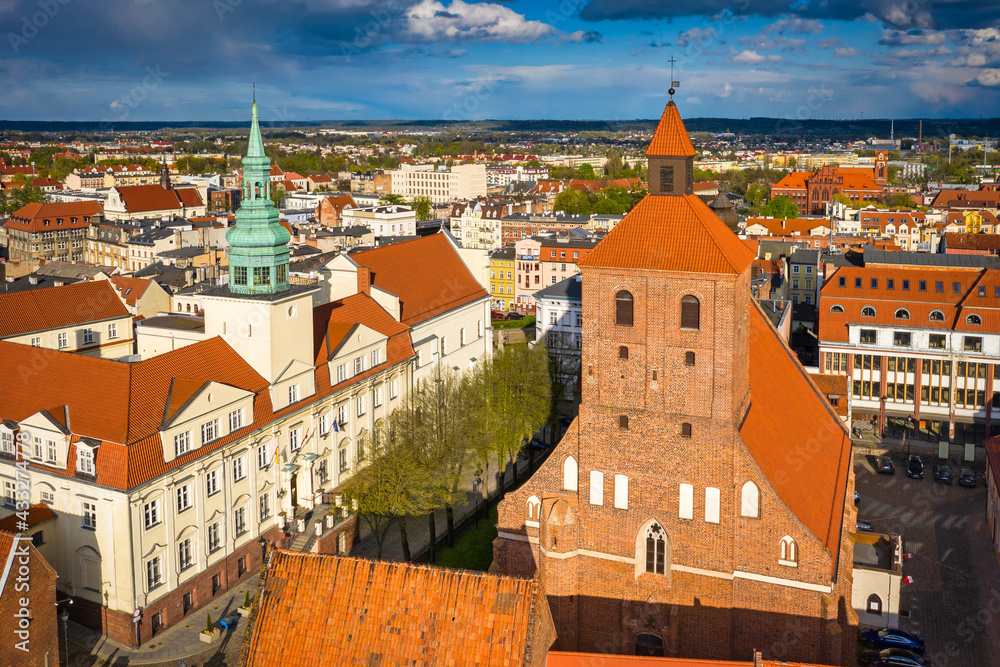 Grudziądz city over the Vistula River in the afternoon sun. Poland