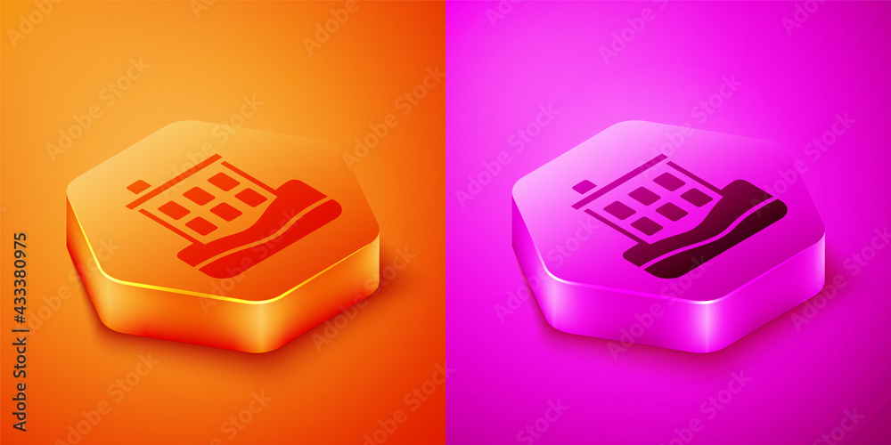 Isometric House flood icon isolated on orange and pink background. Home flooding under water. Insura