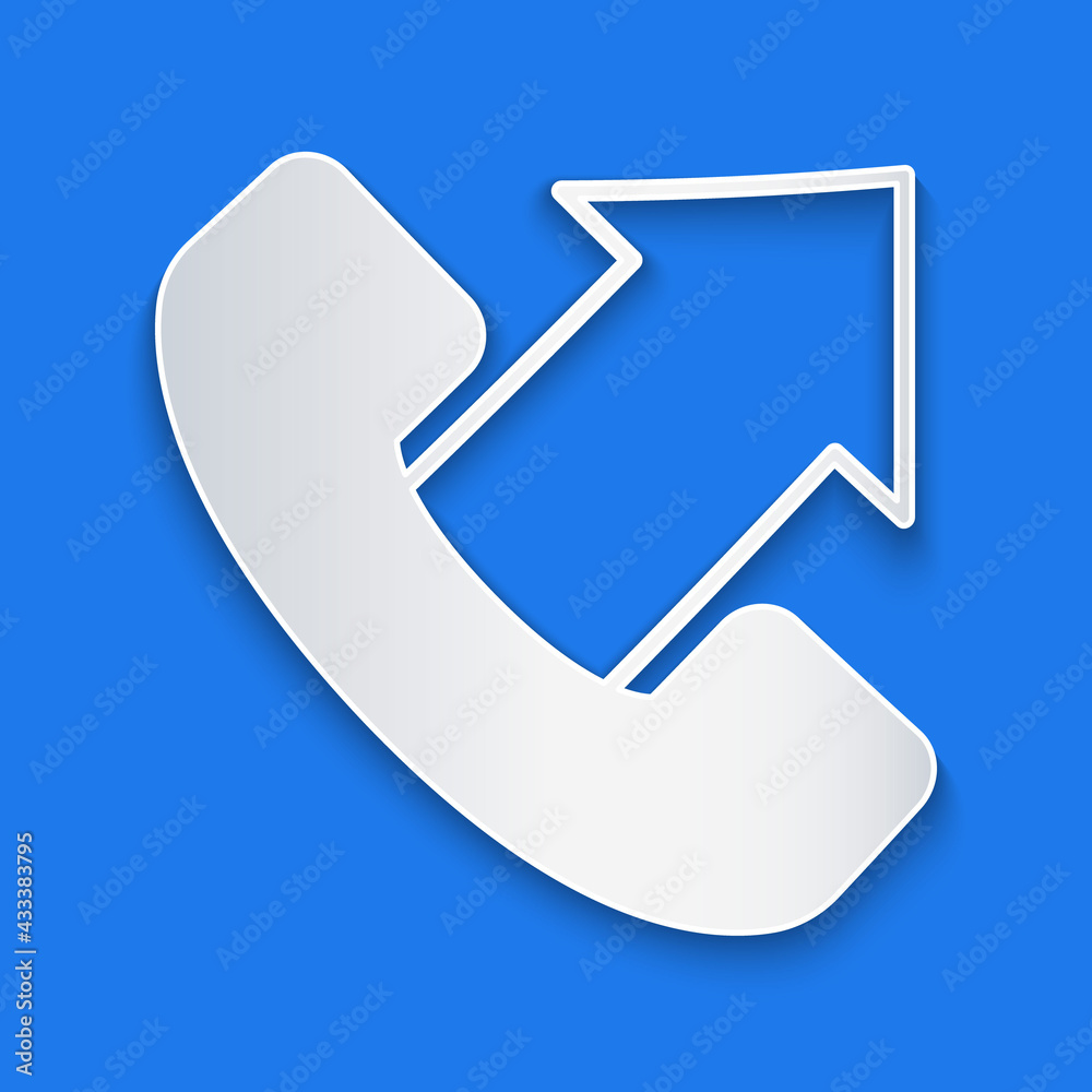 Paper cut Telephone 24 hours support icon isolated on blue background. All-day customer support call