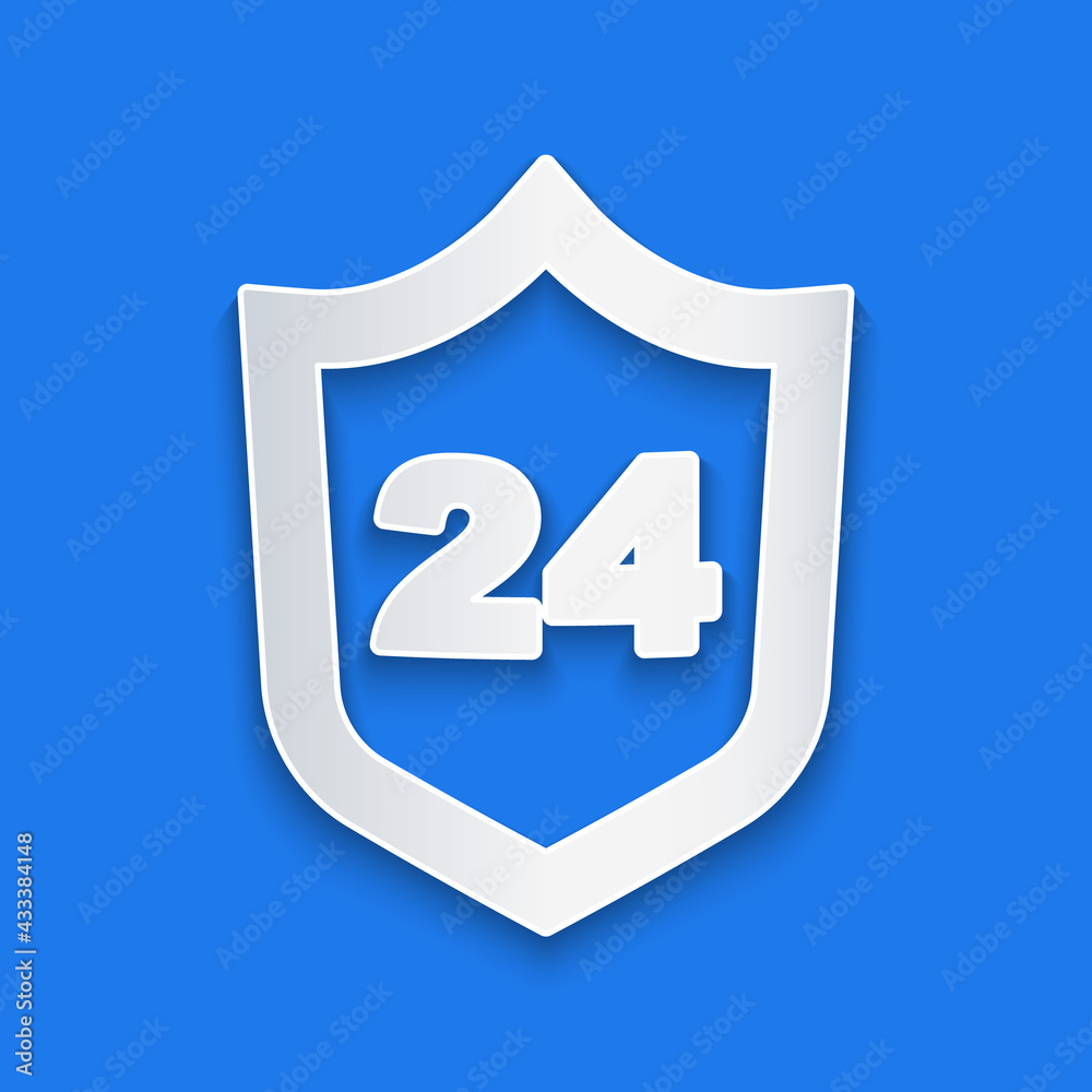 Paper cut Telephone 24 hours support icon isolated on blue background. All-day customer support call