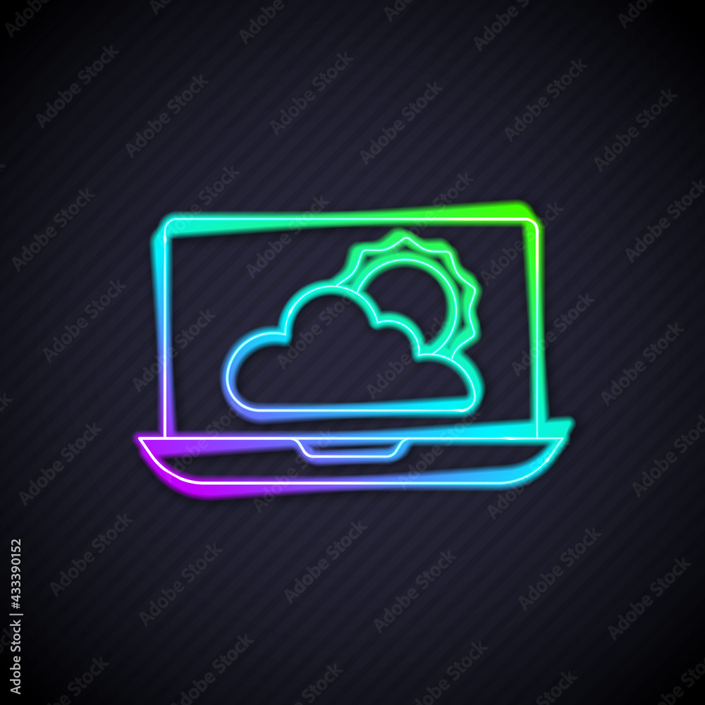 Glowing neon line Weather forecast icon isolated on black background. Vector