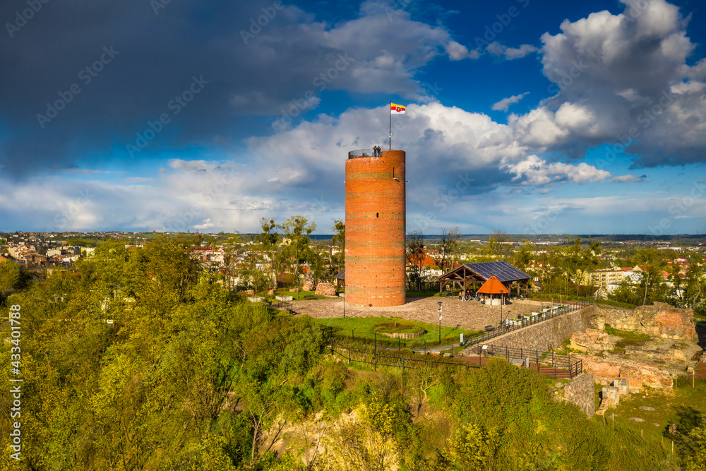 Klimek Tower in Grudziądz over the Vistula River in the afternoon sun. Poland