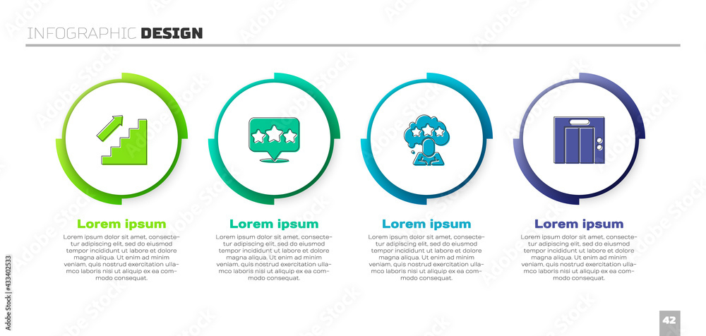 设置楼梯、五星评级审查和电梯。商业信息图模板。Vector