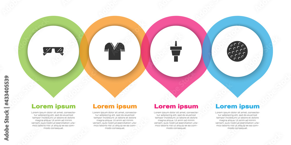 套装眼镜、高尔夫衬衫、T恤和球。商业信息图模板。矢量