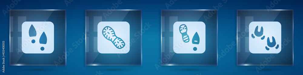 Set Human footprints shoes, , and Wild boar paw. Square glass panels. Vector