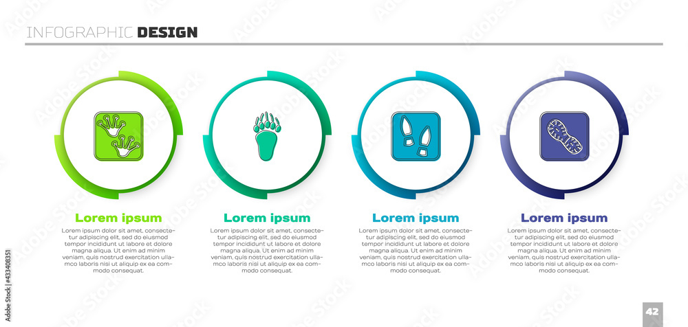 设置青蛙爪足迹，熊，人类足迹鞋和。商业信息图模板。矢量
