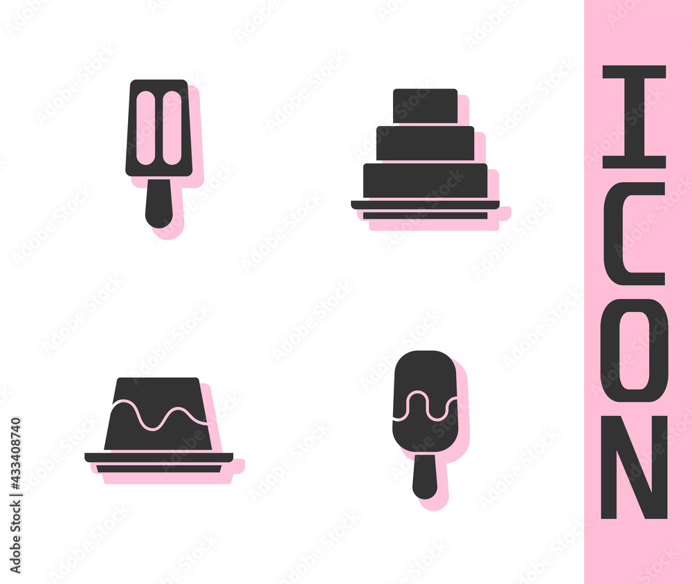 Set Ice cream, , Pudding custard and Cake icon. Vector