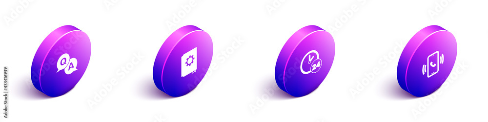 Set Isometric Question and Answer, User manual, Clock 24 hours and Telephone support icon. Vector