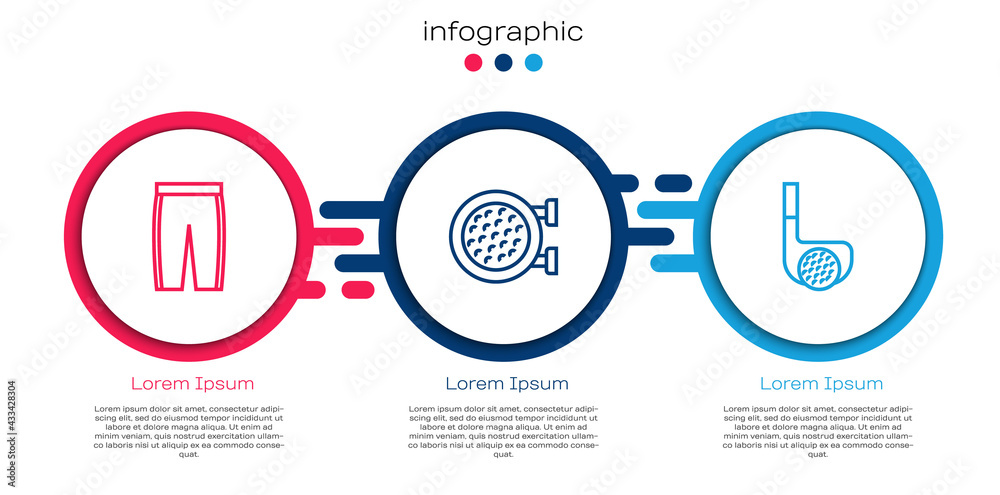 套装高尔夫裤、运动球杆和有球。商业信息图模板。矢量