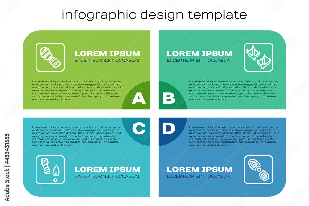 设定线人类足迹鞋和海鸥爪。商业信息图模板。矢量
