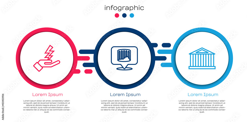 Set line Zeus, Ancient column and Parthenon. Business infographic template. Vector