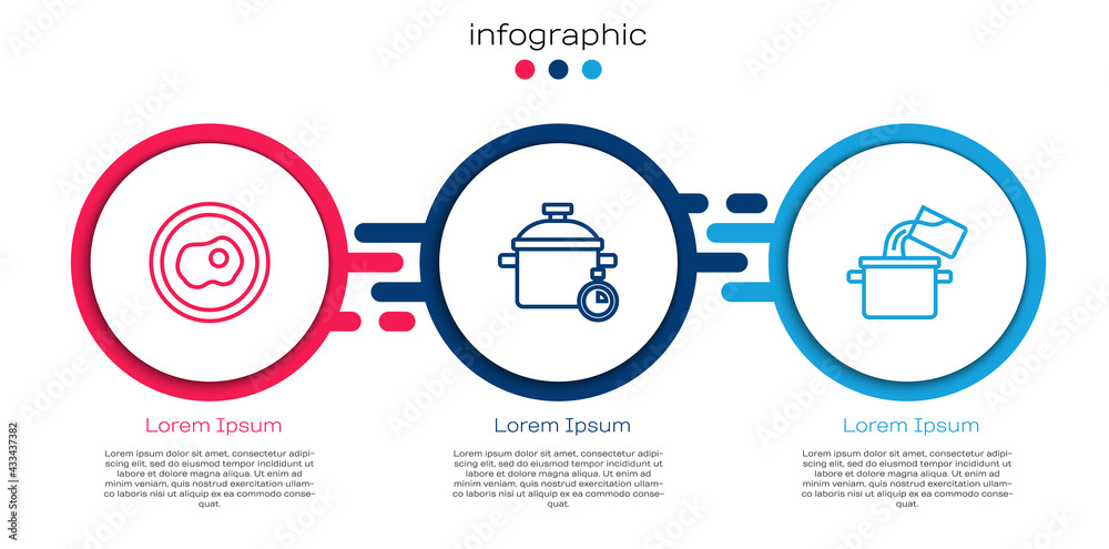 Set line Scrambled eggs, Cooking pot and . Business infographic template. Vector