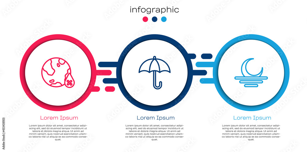 设定线水滴百分比，雨伞和日落。商业信息图模板。矢量