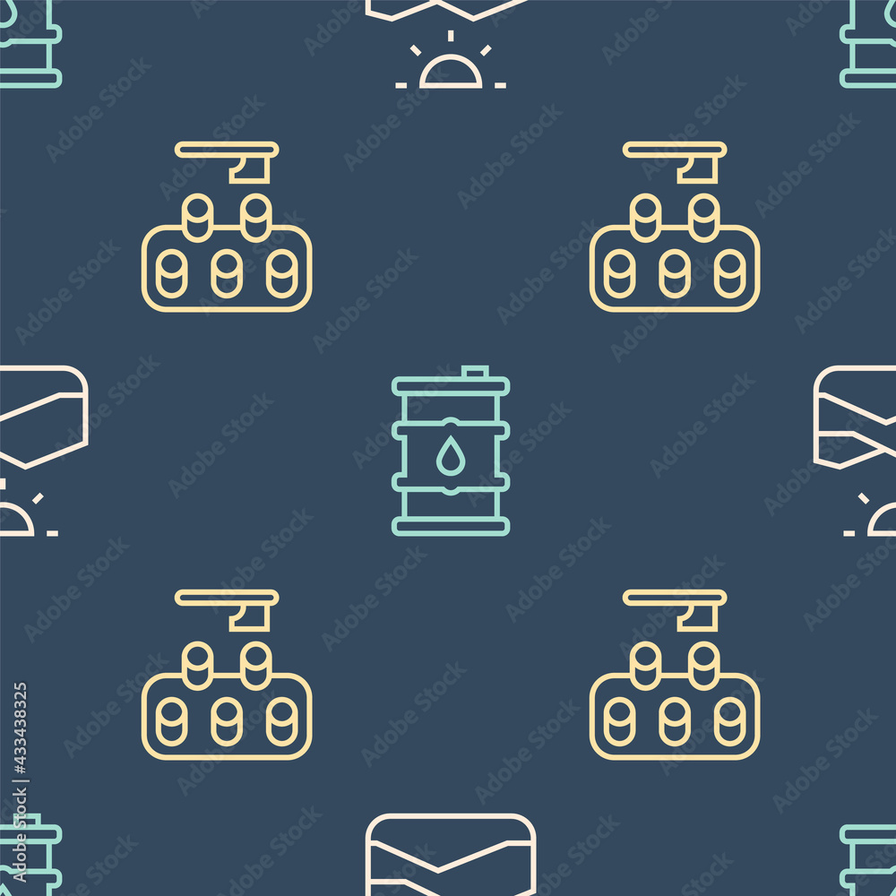 Set line Drought, Deforestation and Barrel oil on seamless pattern. Vector