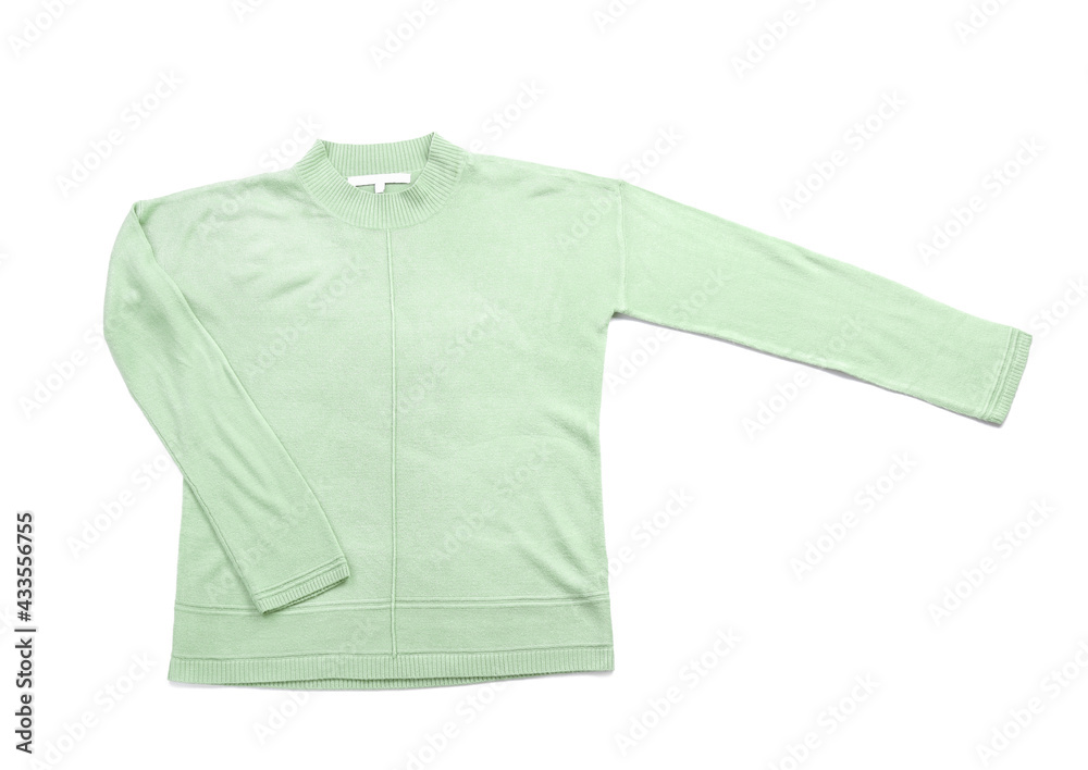 Stylish sweater on white background