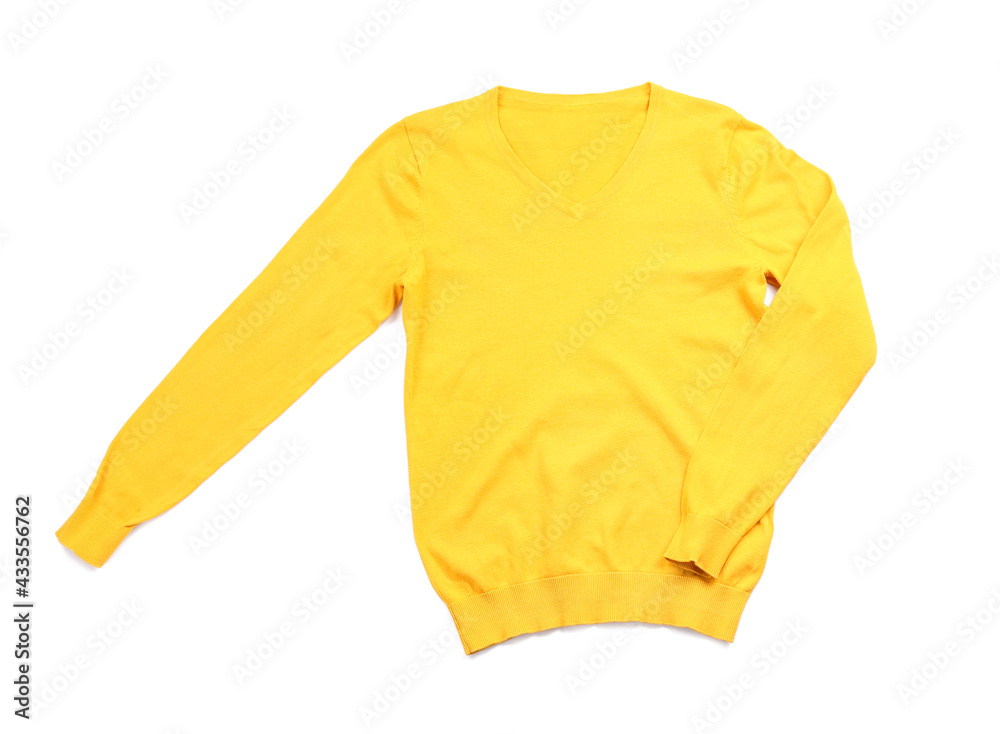 Stylish sweater on white background