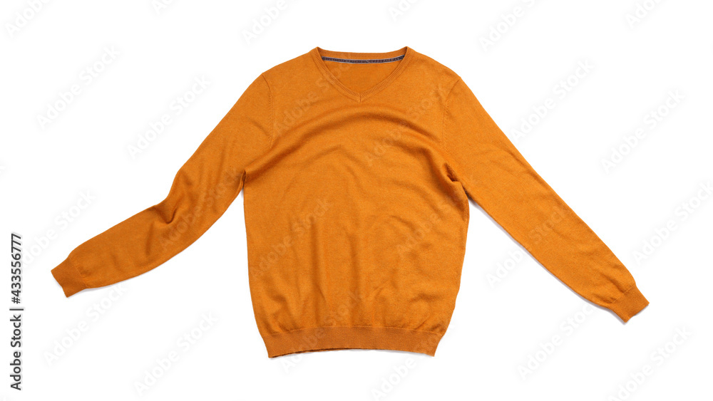 Stylish sweater on white background