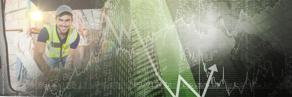 Composition of financial data processing over delivery man and warehouse