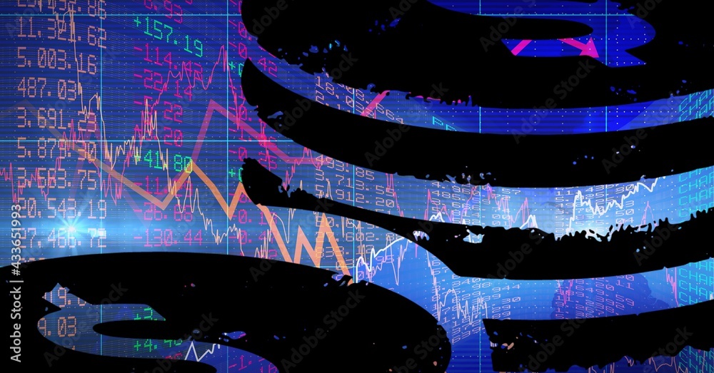 Composition of financial data processing on black background