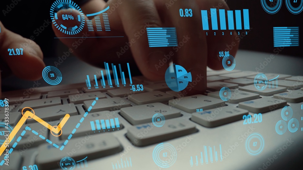 Creative visual of business big data and finance analysis on computer showing concept of statistical