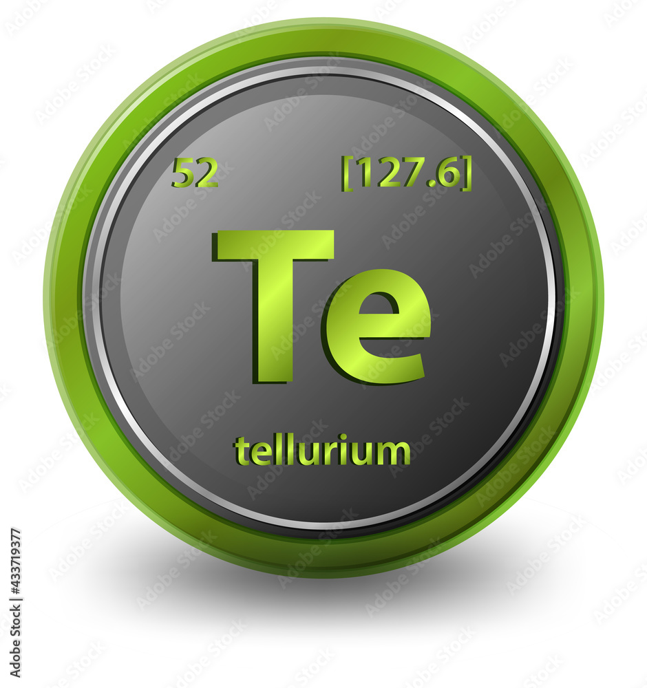 Tellurium chemical element. Chemical symbol with atomic number and atomic mass.