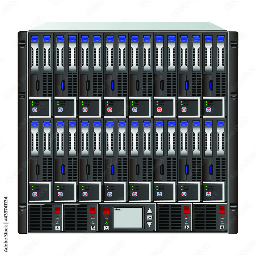 10u blade system with 16 slots - servers, 4 power supplies and a control unit. 19  rack mounting. 