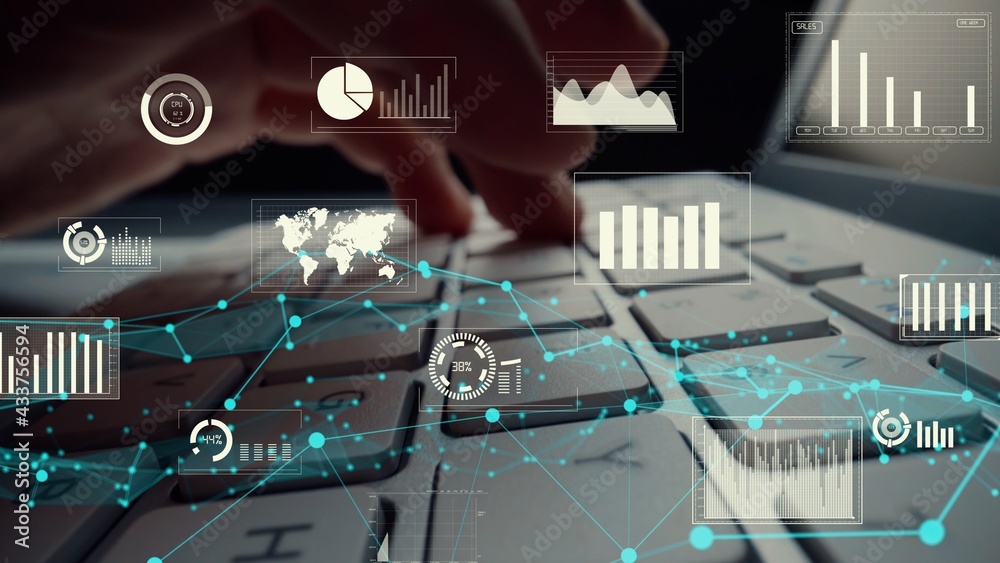 Creative visual of business big data and finance analysis on computer showing concept of statistical