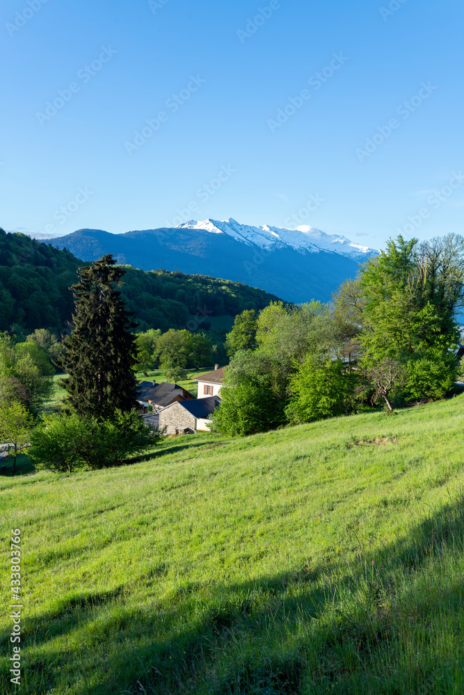 Paysage du Parc Naturel Régional des Bauges en Savoie en France dans les montagnes des Alpes