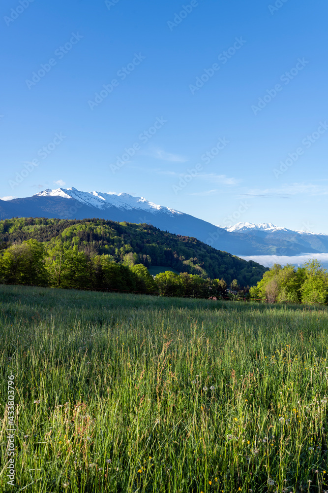 Paysage du Parc Naturel Régional des Bauges en Savoie en France dans les montagnes des Alpes