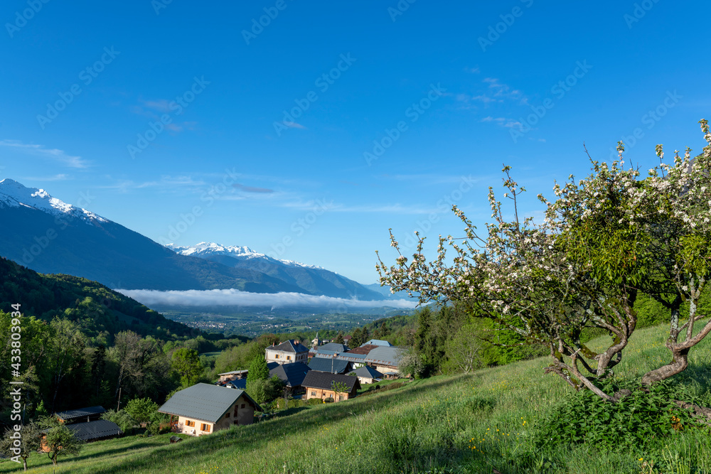 Paysage du Parc Naturel Régional des Bauges en Savoie en France dans les montagnes des Alpes