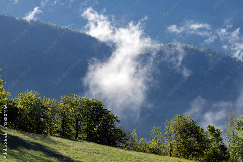 Paysage du Parc Naturel Régional des Bauges en Savoie en France dans les montagnes des Alpes