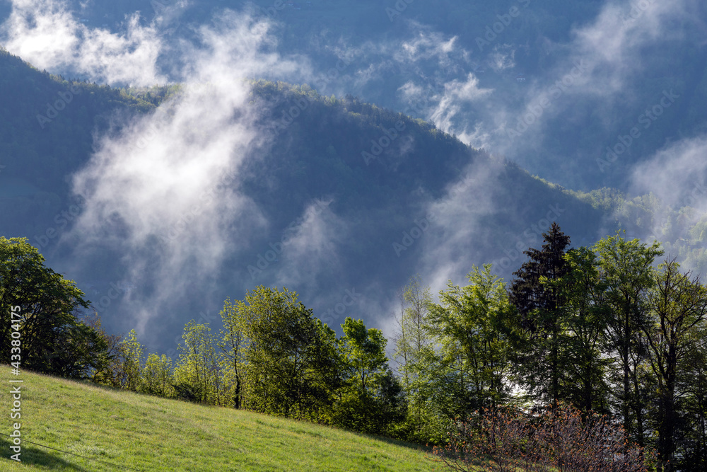 Paysage du Parc Naturel Régional des Bauges en Savoie en France dans les montagnes des Alpes