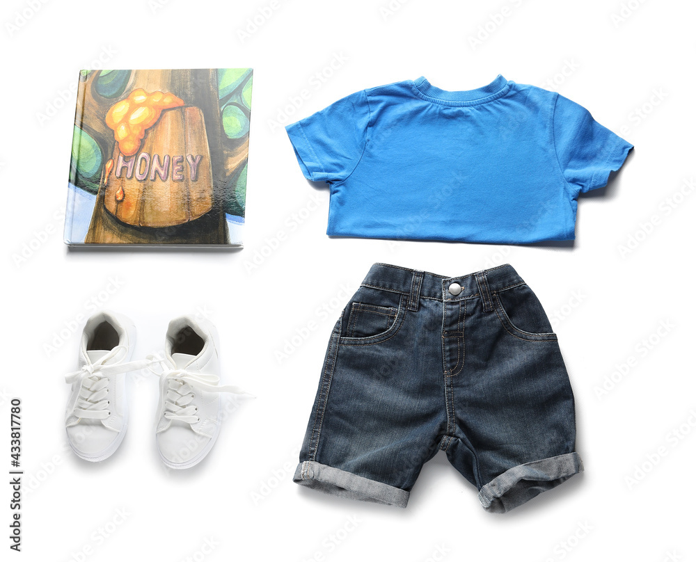 Set of childs clothes on white background