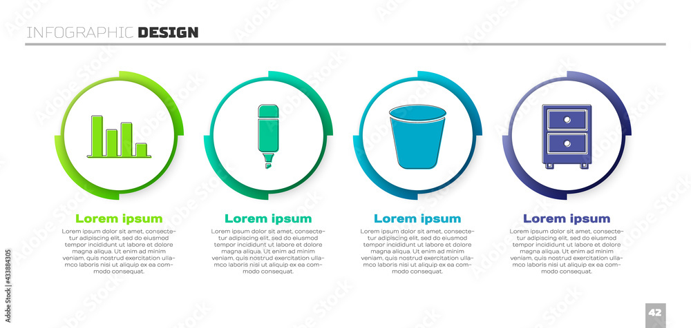 Set Pie chart infographic, Marker pen, Trash can and Drawer with documents. Business infographic tem