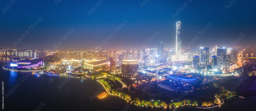 Aerial photography of Suzhou Jinji Lake CBD urban architecture night view