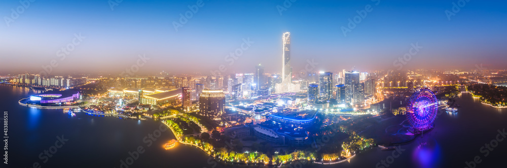 Aerial photography of Suzhou Jinji Lake CBD urban architecture night view