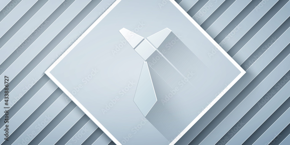 Paper cut Tie icon isolated on grey background. Necktie and neckcloth symbol. Paper art style. Vecto