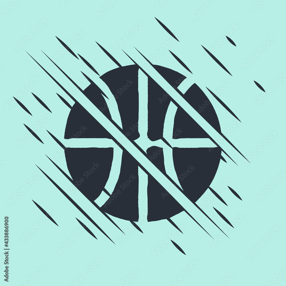 Black Basketball ball icon isolated on green background. Sport symbol. Glitch style. Vector