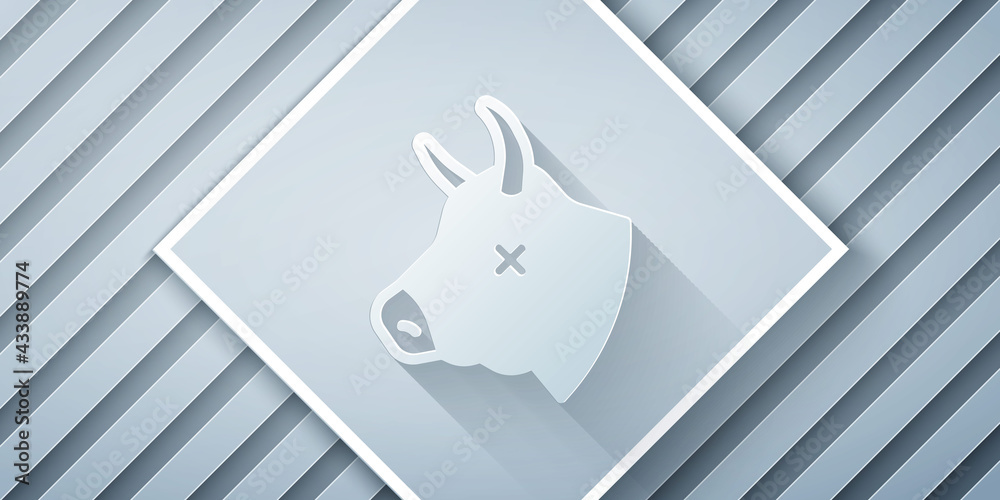 Paper cut Cow head icon isolated on grey background. Paper art style. Vector