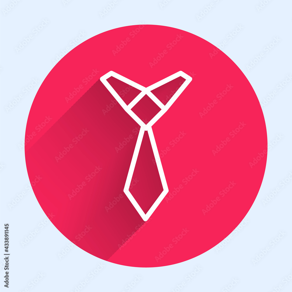 White line Tie icon isolated with long shadow. Necktie and neckcloth symbol. Red circle button. Vect