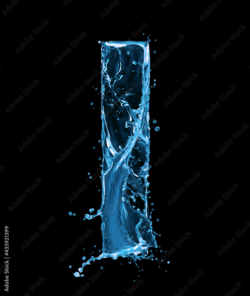 Latin letter I made of water splashes on a black background