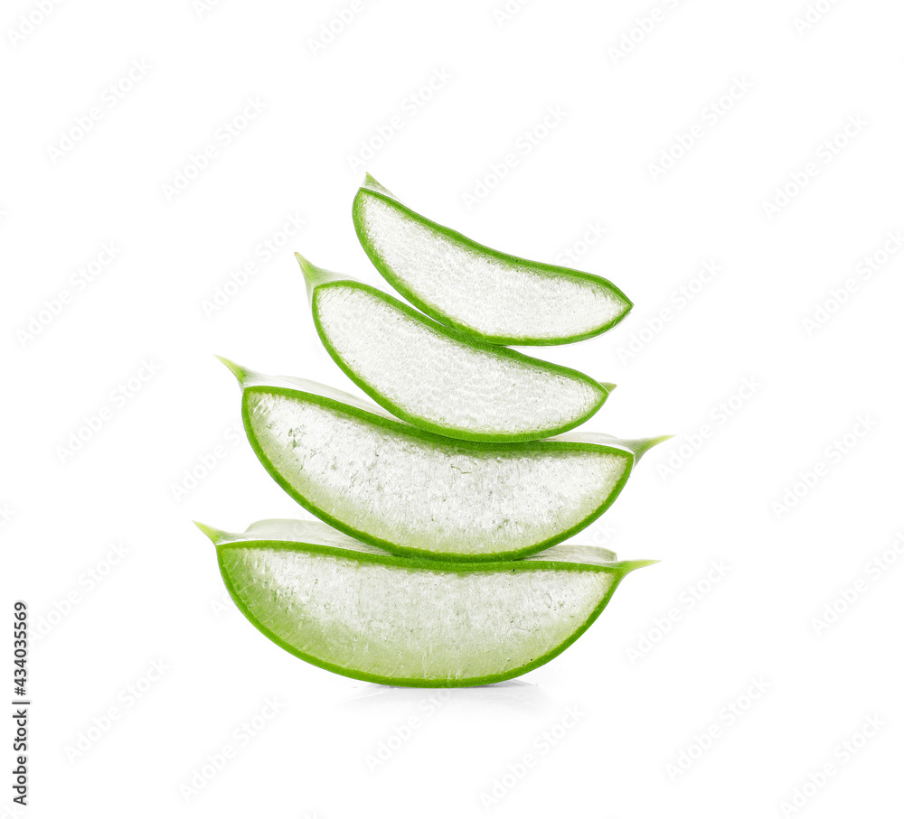 Fresh cut aloe on white background