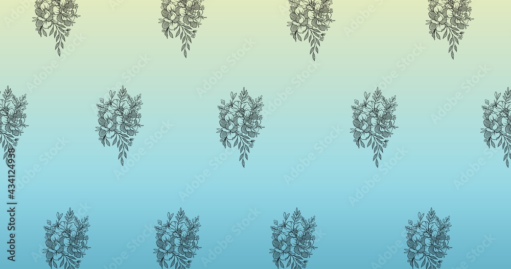 Illustration of rows of flowers on blue background