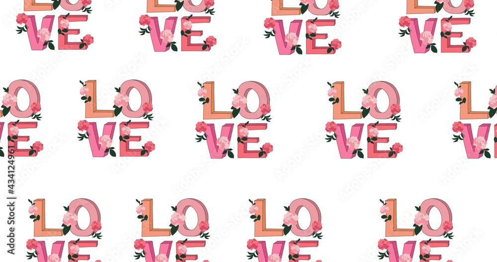 Illustration of rows of sign love on white background