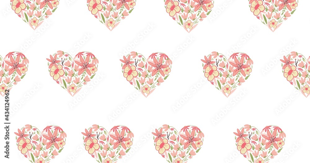 Illustration of rows of flower hearts on white background