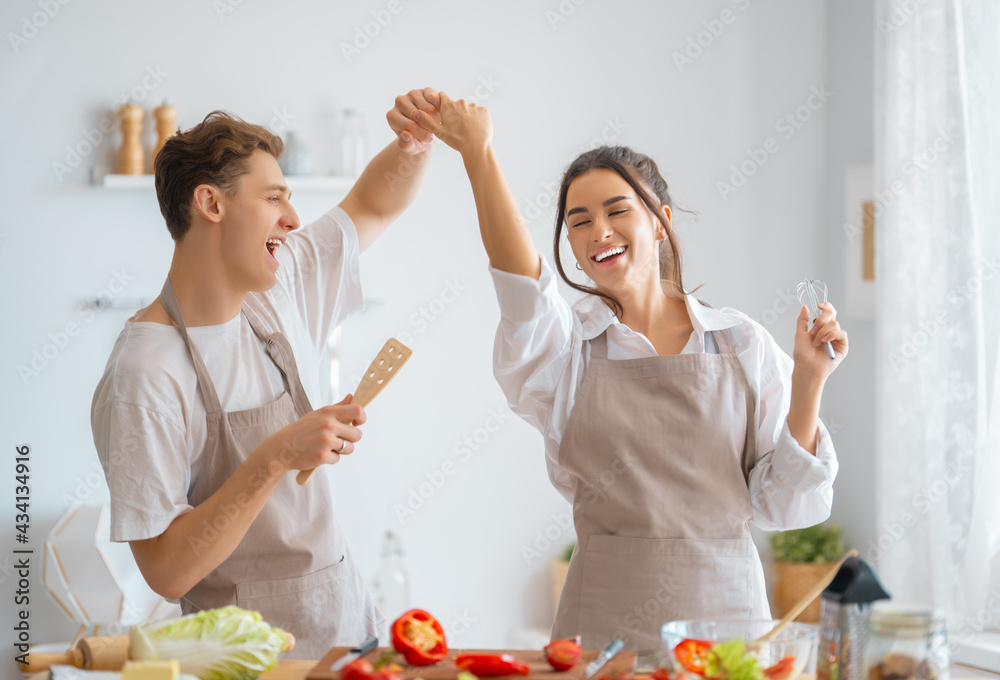 loving couple is preparing the proper meal