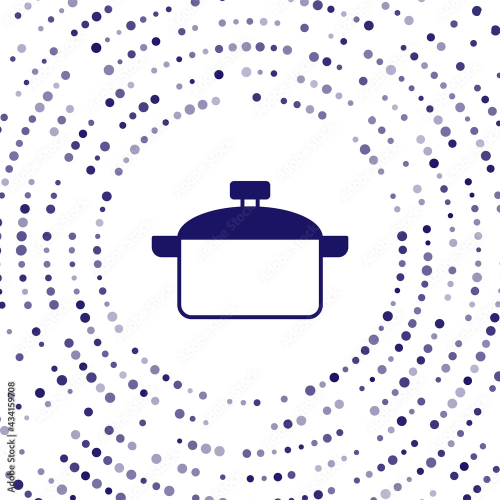 蓝色烹饪锅图标隔离在白色背景上。煮或炖食物符号。抽象圆圈随机