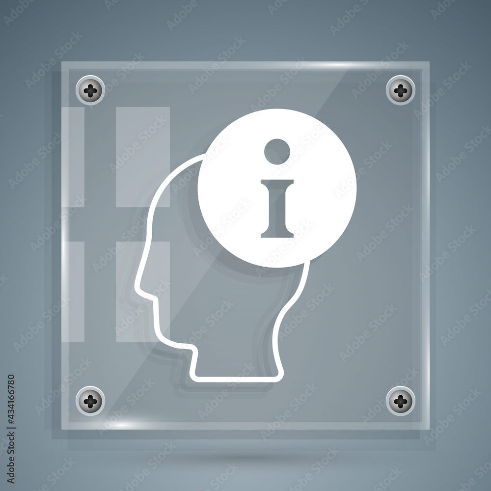 White Information icon isolated on grey background. Square glass panels. Vector